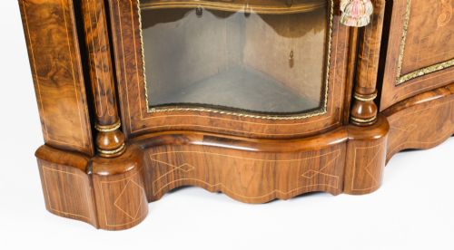 fig 3. Antique Victorian Serpentine Burr Walnut Marquetry Credenza 19th C