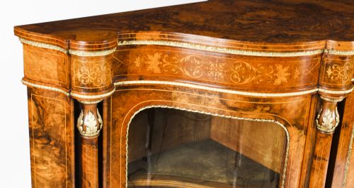 fig 4. Antique Victorian Serpentine Burr Walnut Marquetry Credenza 19th C