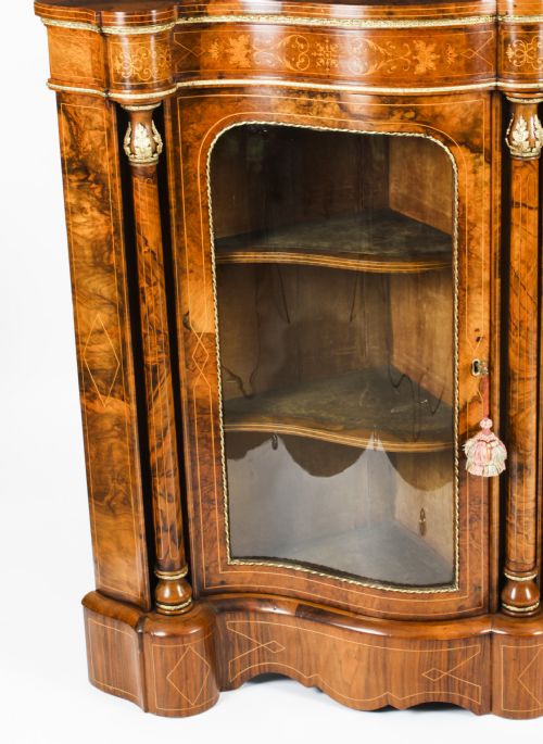 fig 5. Antique Victorian Serpentine Burr Walnut Marquetry Credenza 19th C