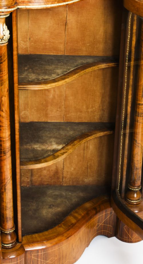 fig 6. Antique Victorian Serpentine Burr Walnut Marquetry Credenza 19th C