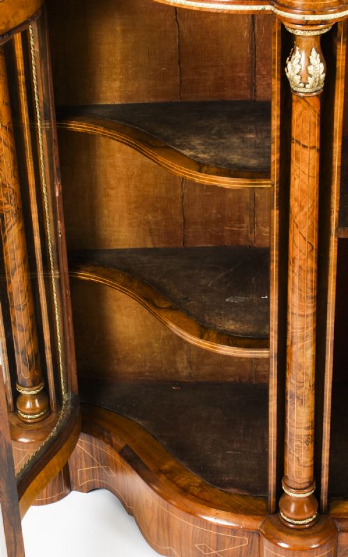 fig 7. Antique Victorian Serpentine Burr Walnut Marquetry Credenza 19th C