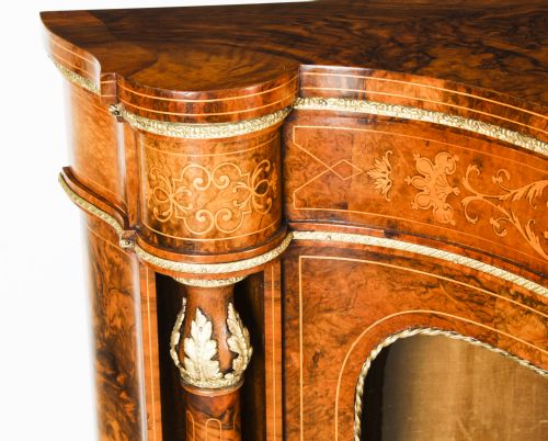 fig 9. Antique Victorian Serpentine Burr Walnut Marquetry Credenza 19th C