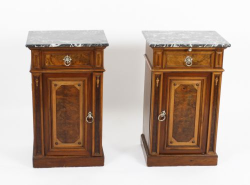 fig 1. Antique Pair French Bedside Cabinets Marble Tops 19thC