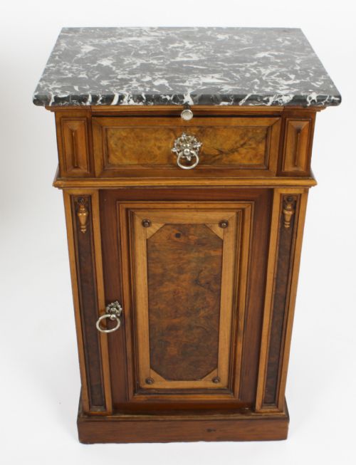 fig 2. Antique Pair French Bedside Cabinets Marble Tops 19thC