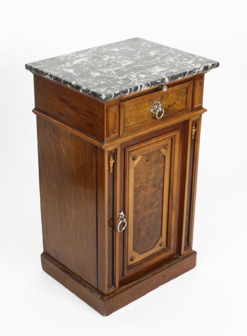 fig 3. Antique Pair French Bedside Cabinets Marble Tops 19thC