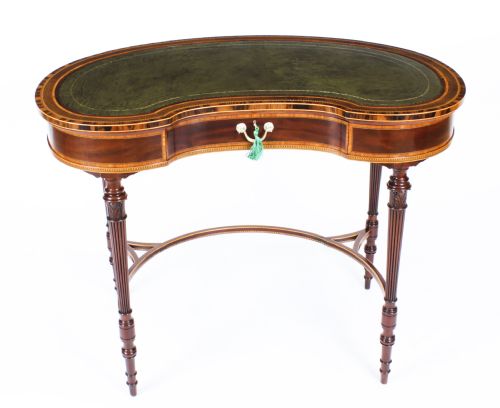 fig 1. Antique Edwardian Kidney Writing Table Desk Secret Drawers 19th C