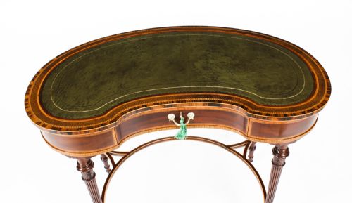 fig 2. Antique Edwardian Kidney Writing Table Desk Secret Drawers 19th C