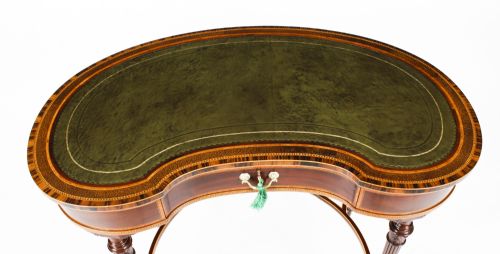 fig 3. Antique Edwardian Kidney Writing Table Desk Secret Drawers 19th C