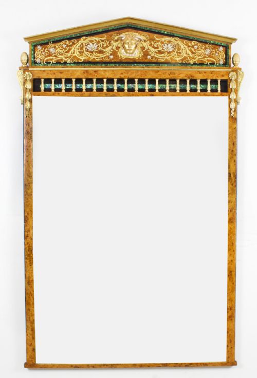 Antique Large French Burr Elm Giltwood Wall Mirror C.1870 - 173x101cm 19th C
