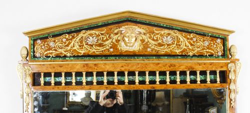 fig 1. Antique Large French Burr Elm Giltwood Wall Mirror c.1870 - 173x101cm 19th C