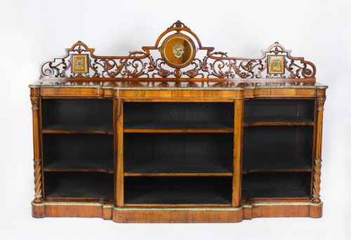 Antique Victorian Ormolu Mounted Walnut Open Bookcase 19th Century
