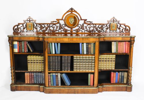 fig 1. Antique Victorian Ormolu Mounted Walnut Open Bookcase 19th Century