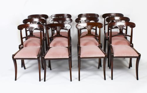 Antique Set 12 Regency Bar Back Dining Chairs C1830 19th C
