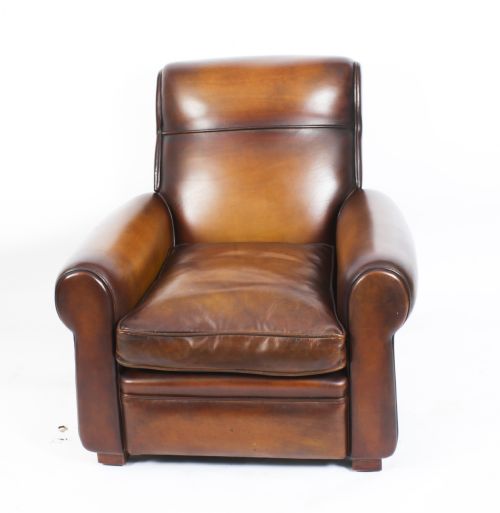 fig 1. Antique Pair Leather Club Armchairs Tan Circa 1900