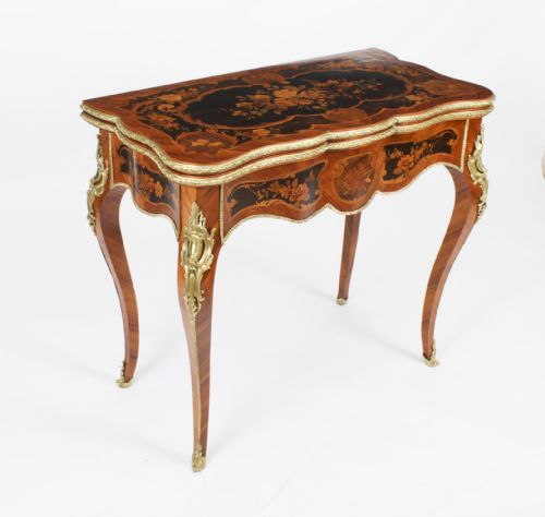 Antique French Louis Revival Floral Marquetry Card Table 19th C
