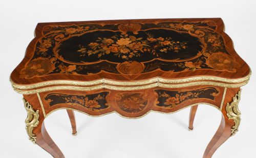 fig 2. Antique French Louis Revival Floral Marquetry Card Table 19th C