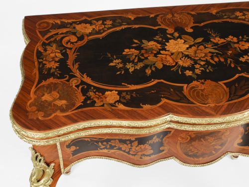 fig 4. Antique French Louis Revival Floral Marquetry Card Table 19th C