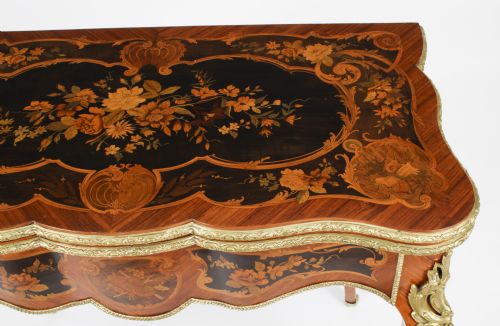 fig 5. Antique French Louis Revival Floral Marquetry Card Table 19th C