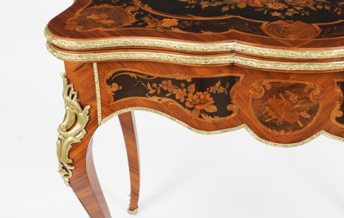 fig 8. Antique French Louis Revival Floral Marquetry Card Table 19th C