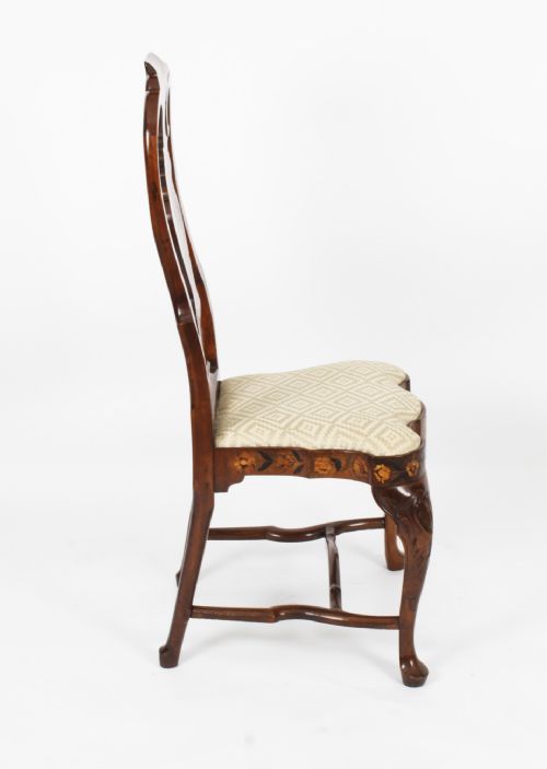 fig 2. Antique Pair Dutch Marquetry Walnut High Back Side Chairs Late 18th C