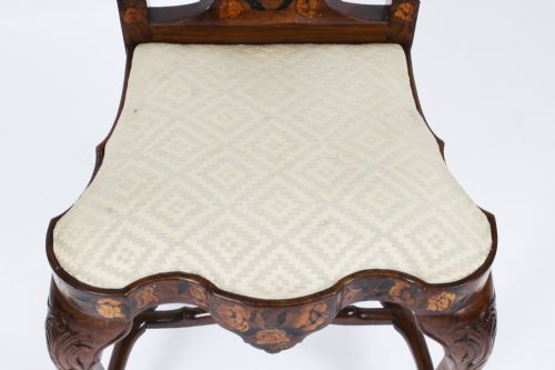fig 4. Antique Pair Dutch Marquetry Walnut High Back Side Chairs Late 18th C