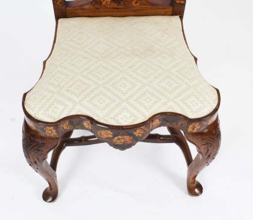 fig 5. Antique Pair Dutch Marquetry Walnut High Back Side Chairs Late 18th C