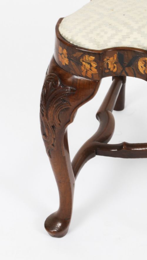 fig 6. Antique Pair Dutch Marquetry Walnut High Back Side Chairs Late 18th C
