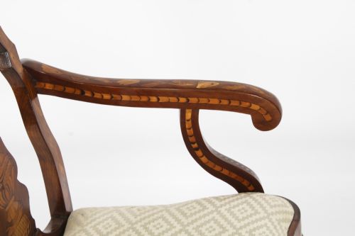 fig 1. Antique Set 12 Dutch Marquetry Walnut High Back Dining Chairs Late 18th C

