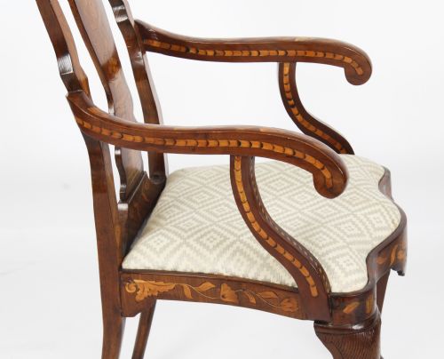 fig 2. Antique Set 12 Dutch Marquetry Walnut High Back Dining Chairs Late 18th C
