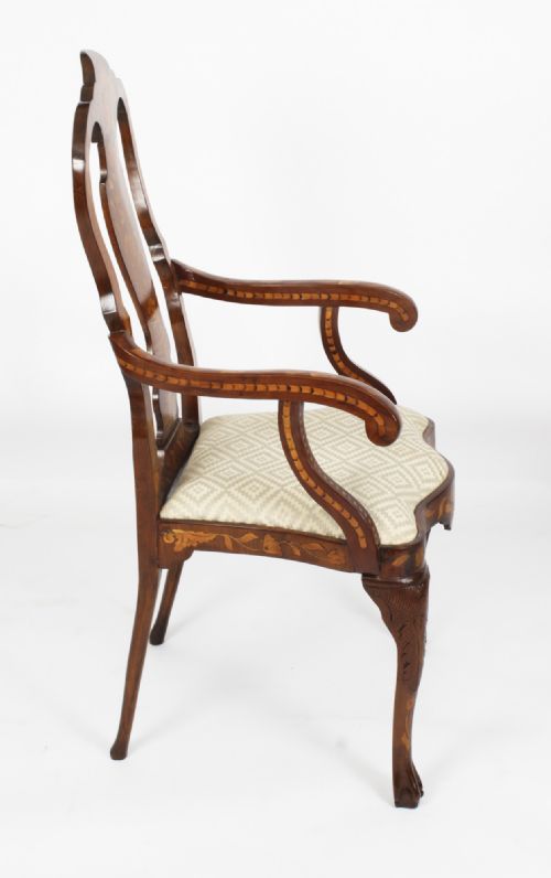 fig 3. Antique Set 12 Dutch Marquetry Walnut High Back Dining Chairs Late 18th C
