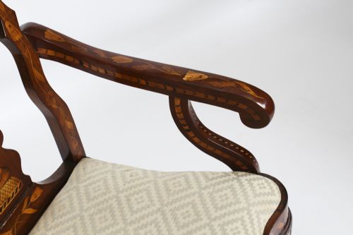 fig 6. Antique Set 12 Dutch Marquetry Walnut High Back Dining Chairs Late 18th C
