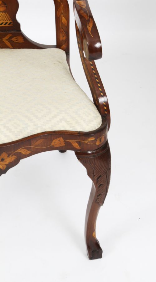 fig 7. Antique Set 12 Dutch Marquetry Walnut High Back Dining Chairs Late 18th C
