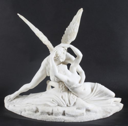 Antique Carrara Marble Lovers Sculpture After Canova 19th Century
