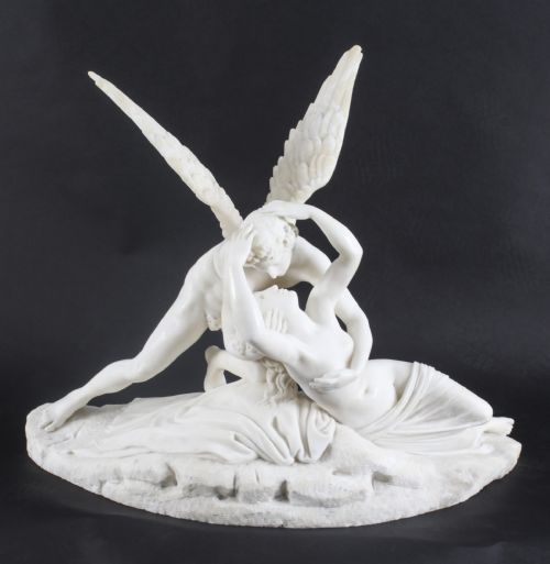 fig 1. Antique Carrara Marble Lovers Sculpture after Canova 19th Century