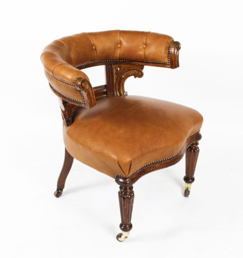 Antique Victorian Oak & Leather Desk Chair Tub Chair C.1880
