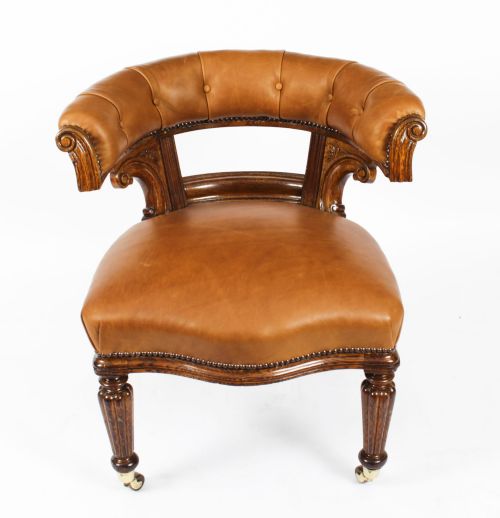fig 1. Antique Victorian Oak & Leather Desk Chair Tub Chair c.1880