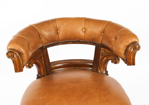 fig 2. Antique Victorian Oak & Leather Desk Chair Tub Chair c.1880