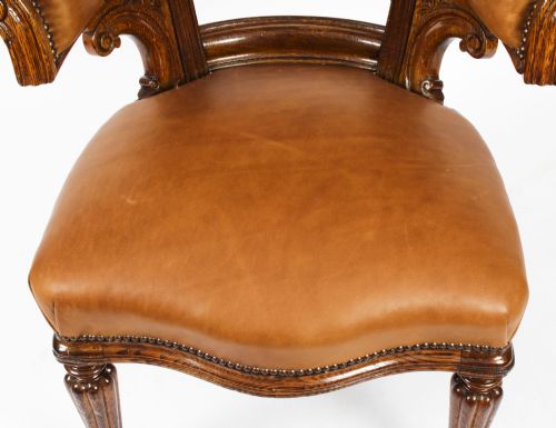 fig 3. Antique Victorian Oak & Leather Desk Chair Tub Chair c.1880
