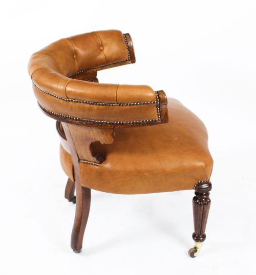 fig 4. Antique Victorian Oak & Leather Desk Chair Tub Chair c.1880