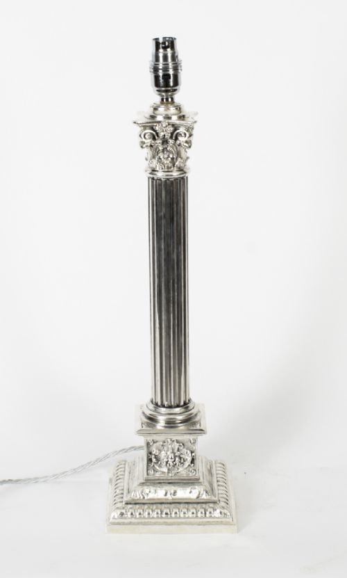 fig 1. Antique Victorian Silver Plated Corinthian Column Table Lamp Late 19th C