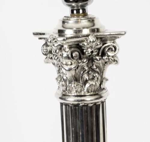 fig 2. Antique Victorian Silver Plated Corinthian Column Table Lamp Late 19th C
