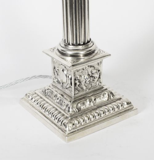 fig 3. Antique Victorian Silver Plated Corinthian Column Table Lamp Late 19th C