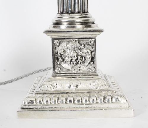 fig 4. Antique Victorian Silver Plated Corinthian Column Table Lamp Late 19th C