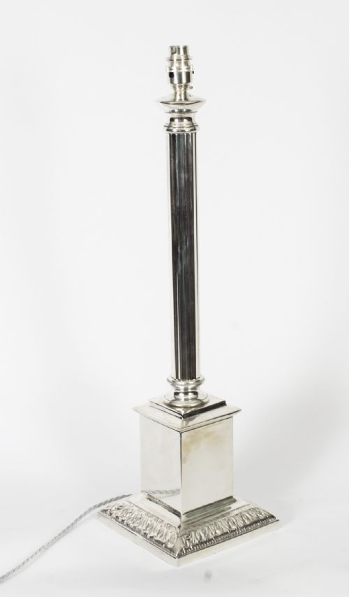 Antique Large 2ft Victorian Silver Plated Doric Column Table Lamp 19th C
