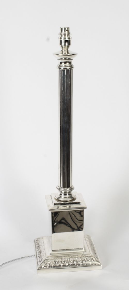 fig 1. Antique Large 2ft Victorian Silver Plated Doric Column Table Lamp 19th C