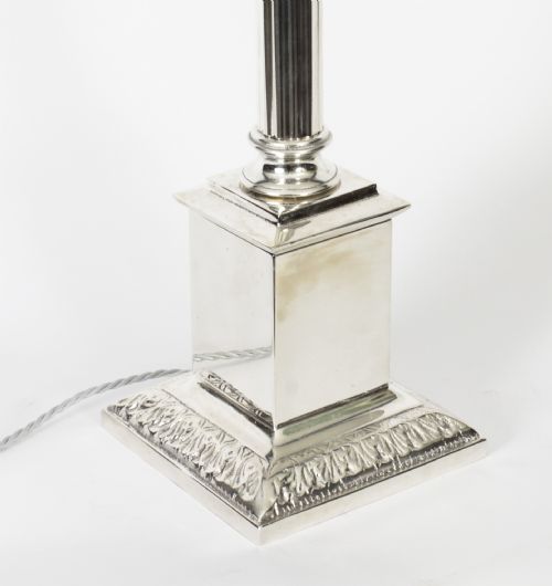 fig 4. Antique Large 2ft Victorian Silver Plated Doric Column Table Lamp 19th C