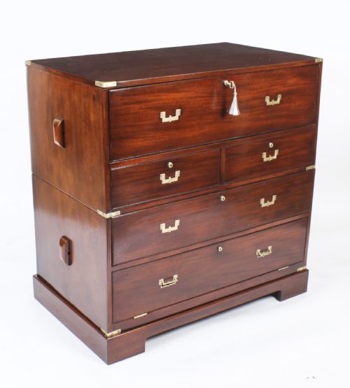 Antique Victorian Military Teak Secretaire Chest of Drawers C1840
