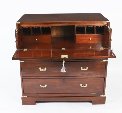 fig 1. Antique Victorian Military Teak Secretaire Chest of Drawers C1840