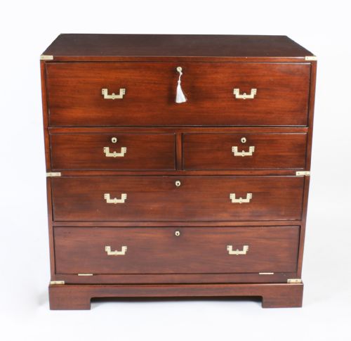 fig 2. Antique Victorian Military Teak Secretaire Chest of Drawers C1840