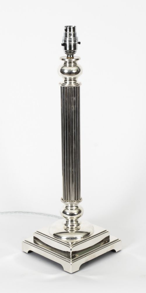 Antique Victorian Silver Plated Doric Column Table Lamp 19th C

